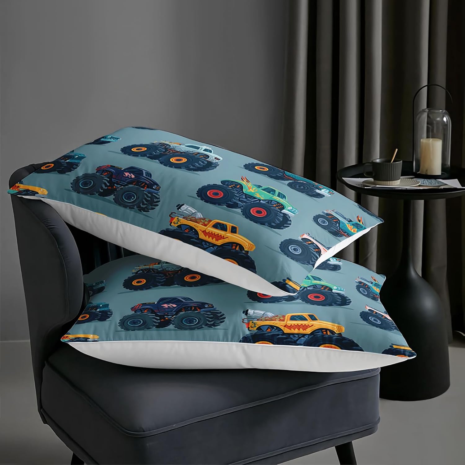 AILONEN Monster Truck Comforter Set for Kids Boys - Colorful Big Wheel Trucks Bedding Set - Boys' Full Quilt with 2 Pillowcases – Fun Vehicle Bedroom Decor