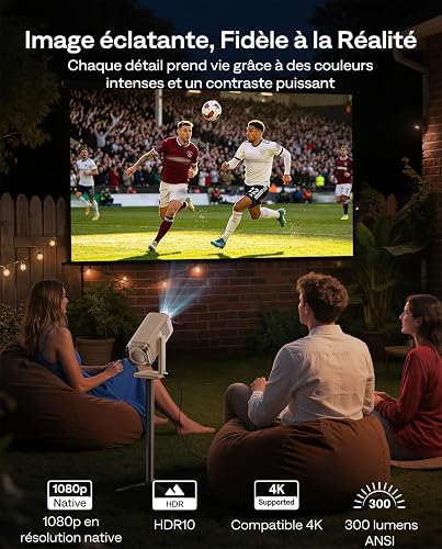 Aurzen BOOM Air Google TV Smart Projector with WiFi and Bluetooth, Portable Projector for Outdoor & Home Movie, 4K Supported, Adjustable Stand, USB-C Powered, Real-Time Focus, Dolby Audio, Off-White - 6