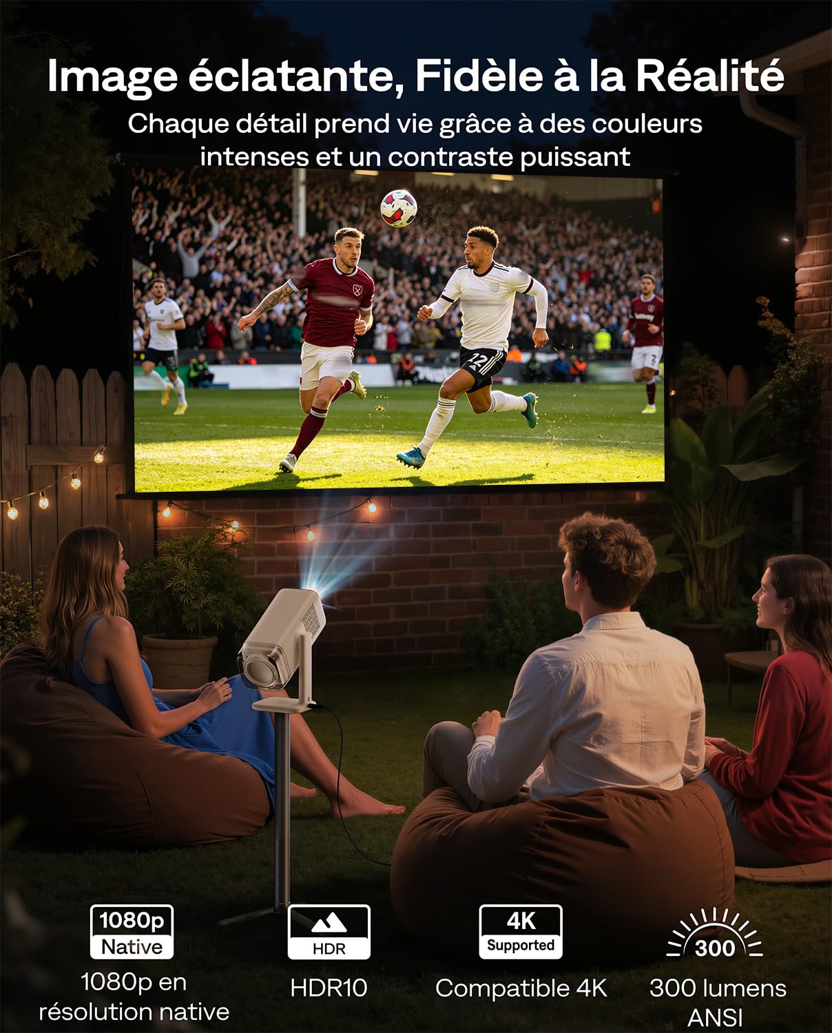 Aurzen Boom air Vidéoprojecteur avec Google TV & Netflix, Recharge USB-C | Retroprojecteur Portable d'extérieur, 4K compatible, Dolby Audio, autofocus TOF, Wi-Fi & Bluetooth, Blanc Crème