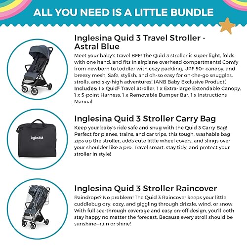 Miniatura 2 de Inglesina Quid 3 - Cochecito de viaje - Azul Astral Cochecito ultra compacto y ligero para bebés y niños pequeños de 0 a 55 libras, compatible con
