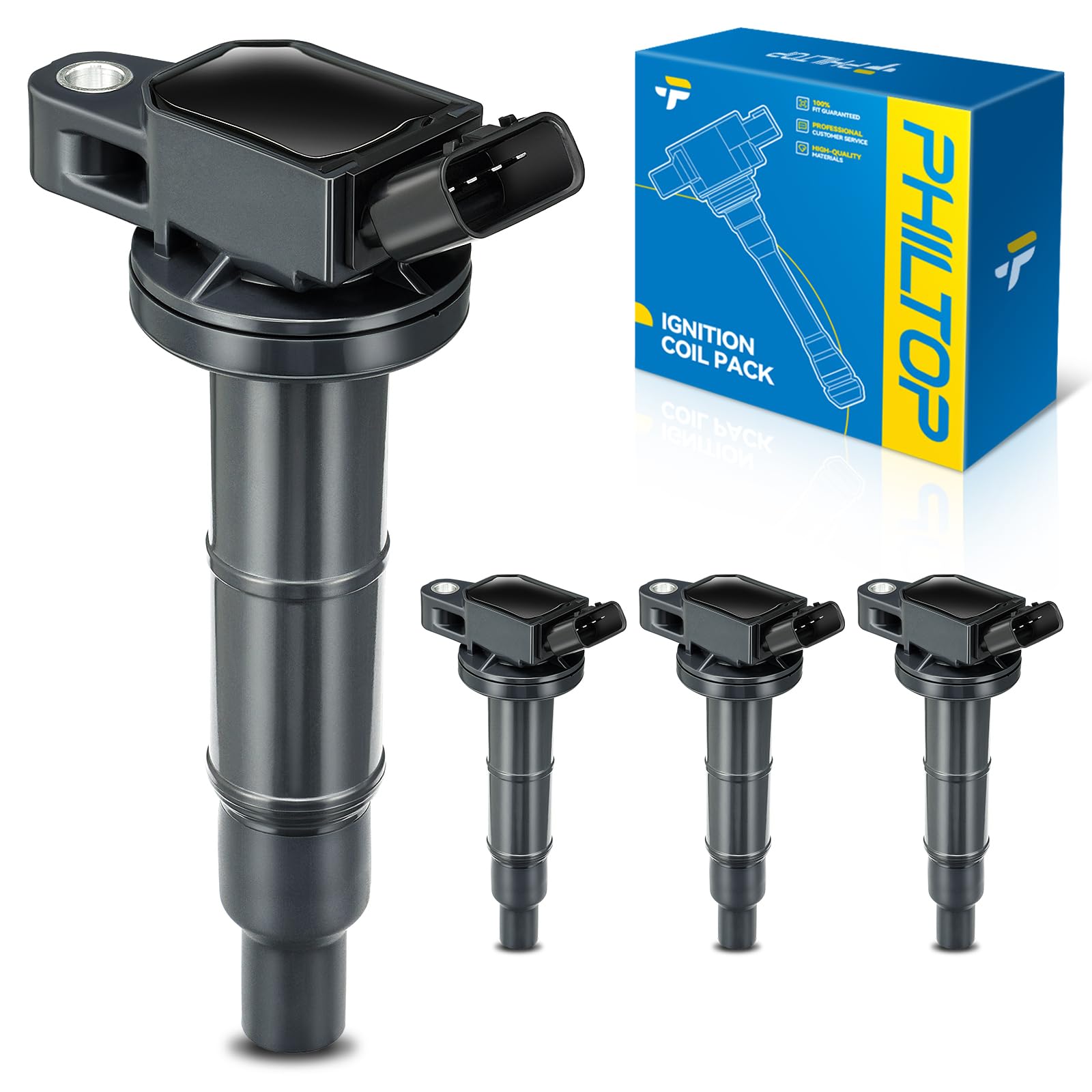PHILTOP UF333 Ignition Coil Pack Fit for Toyota Camry 2002-2011, RAV4 2001-2008, Scion tC 2005-2016, xB 2010-2015, Pontiac Vibe 2009-2010, Matrix 2009-2010 2013, Highlander HS250h Solara Corolla 2.4L