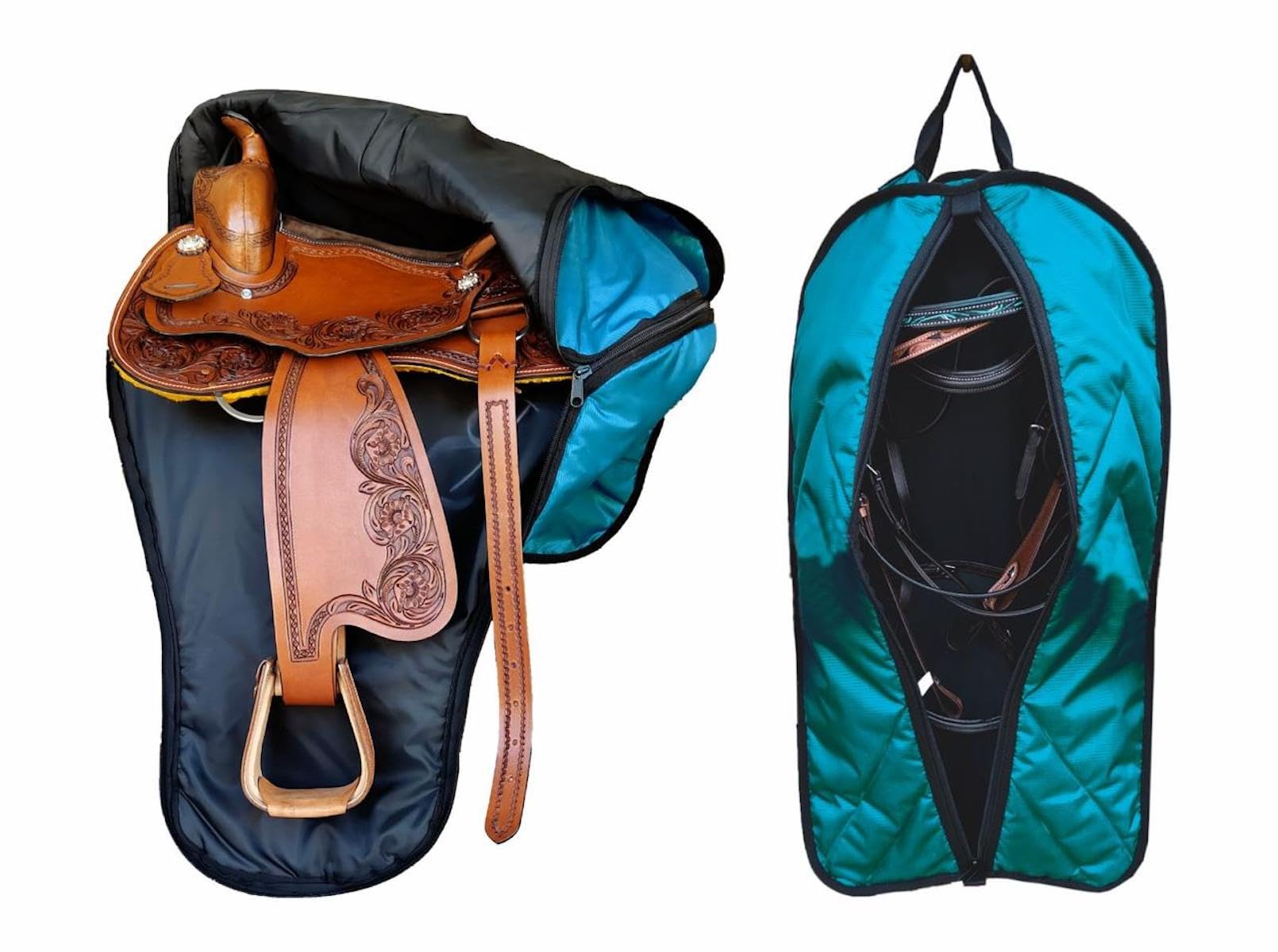 Majestic Ally Bolsa de transporte acolchada de nailon con diseño de caballo, juego de bolsa de brida, varios colores (verde azulado)