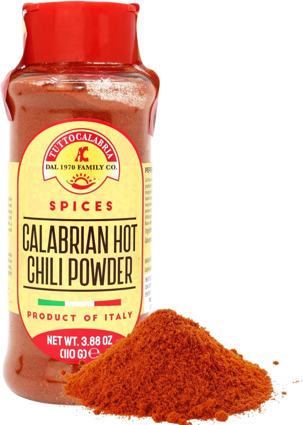 Calabrian, Chili Powder, Hot, Shaker, 110 g, 3.88 oz All Natural, Non-GMO, Product of Italy