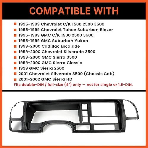 Vista 3 de ECOTRIC Panel de salpicadero doble din compatible con 1995-2002 GMC Sierra Chevy Silverado C/K camión SUV Suburban cubierta completa de consola