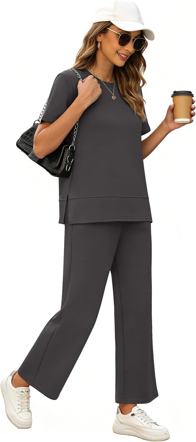 XIEERDUO Women's Side Slit Lounge Sets 2026 Fashion 2 Piece Travel Outfits Cozy Loungewear Wide Leg Tracksuits S-3XL - Image 3