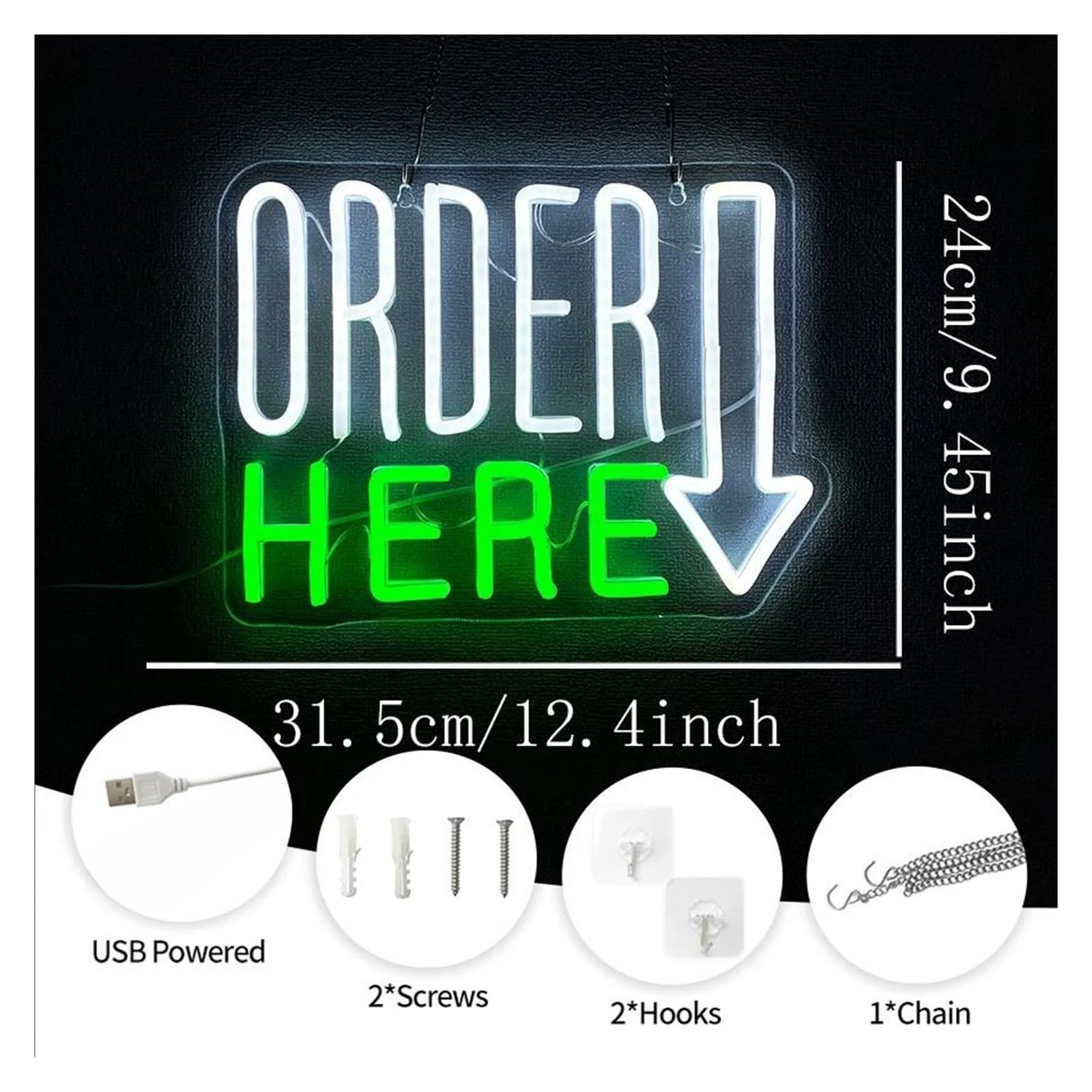 Insegna al Neon Order Here Insegna Al Neon Con Lettera Dimmerabile Alimentata Tramite USB Per Ristoranti Negozi Bar Reception Feste Decorazioni 31.5cmx24cm