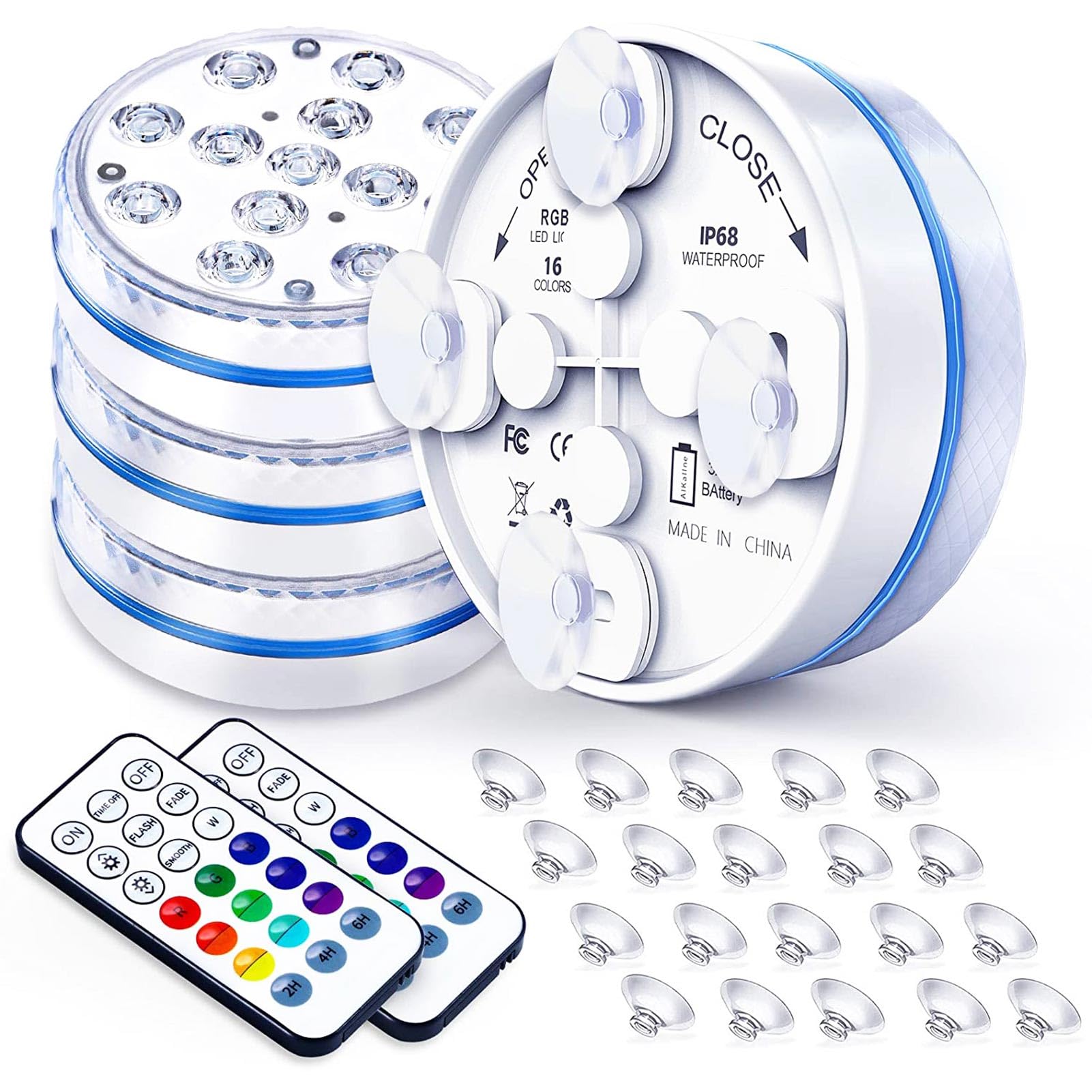 Joycome Poolbeleuchtung Unterwasser, IP68 Wasserdicht 13 LED Pool Licht mit Fernbedienung, 16 RGB Unterwasser Licht, Poolbeleuchtung Magnetisch/Saugnapf für Pool Spa Teich Badewanne Brunnen (4 Stück)