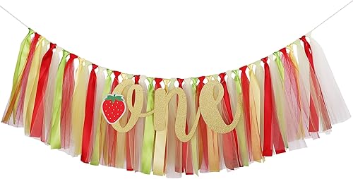 Miniatura 2 de Cartel de fresa para silla alta para bebé  Pancarta de primer cumpleaños  Accesorios para fotos, rojo, amarillo y verde, guirnalda para silla alta