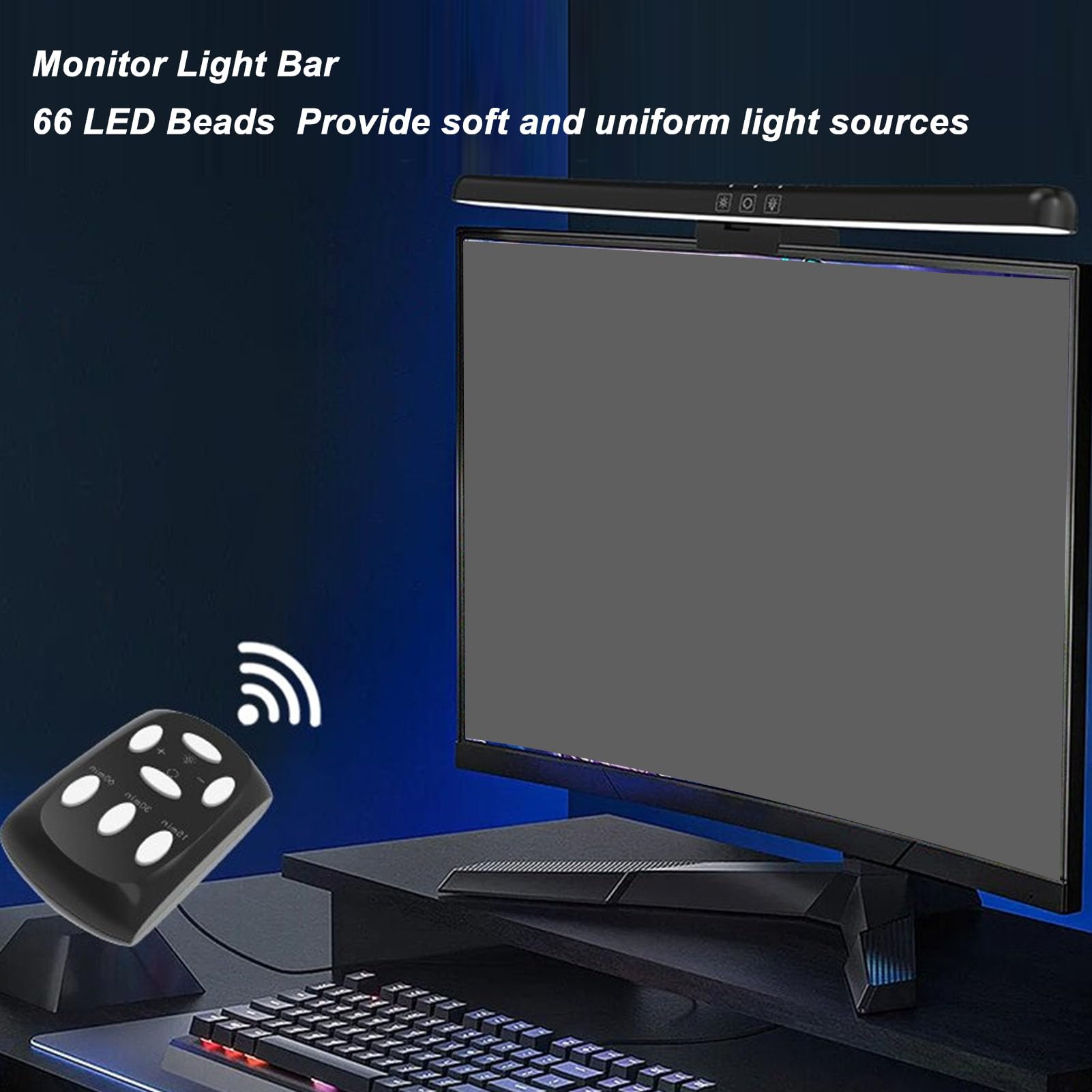 Barre Lumineuse de Moniteur Incurvée avec Télécommande sans Fil, Barre Lumineuse de Moniteur à Gradation Continue pour Le Soin des Yeux, 2950K-6100K et 185LM, Lampe D'écran LED