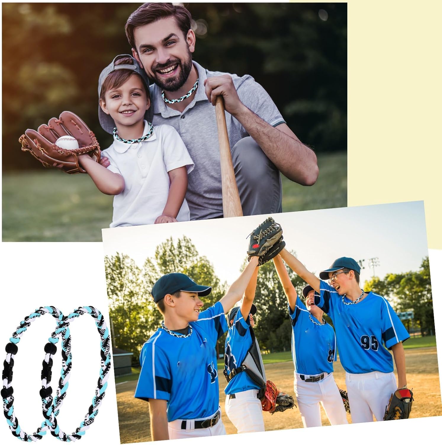 Zeyune 18" Baseball Necklace for Boys Three Braided Rope Tornado Titanium Baseball Rope Necklace Team Gifts for Sports - Image 6