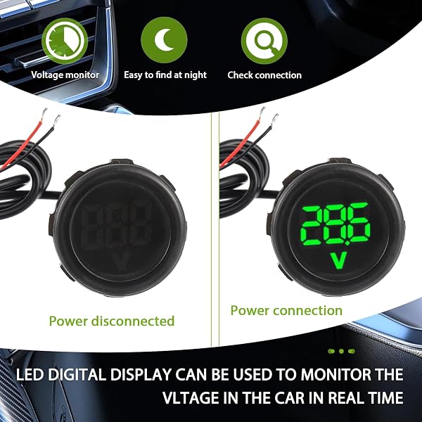 2 Pieces Digital Voltmeter DC 4-100V, 3 Digits of 2 Wires LED Display Waterproof Digital Display Voltmeter for Car/Motorcycle/Marina/Truck/Boat/Motorhome/Caravan (Green) - 5