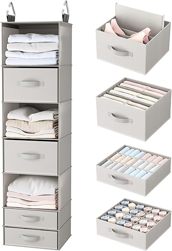 Organizador colgante de armario, estantes colgantes de armario de 7 niveles para organizar y almacenar suéteres, ropa interior, calcetines y jeans,