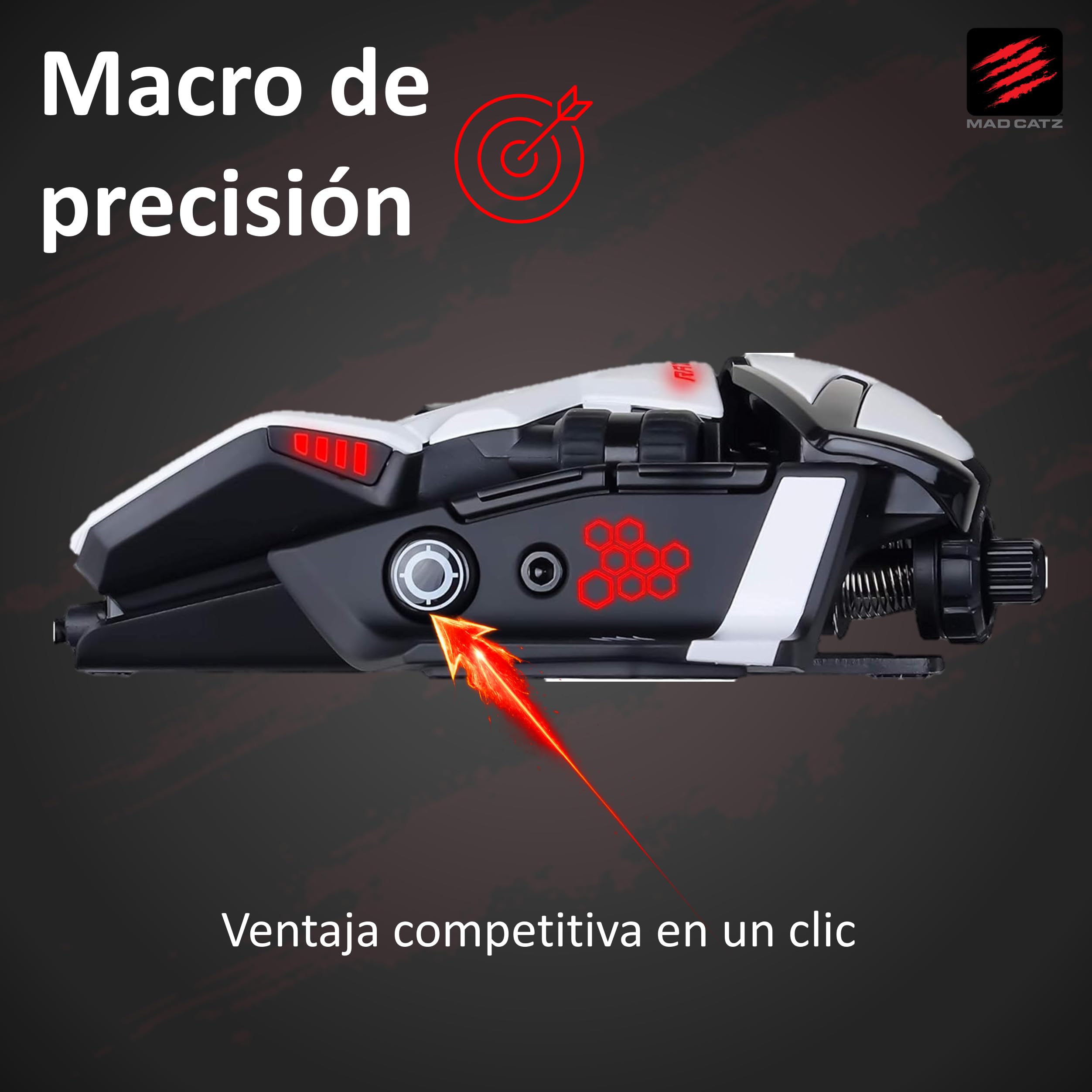 Mad Catz R.A.T. 6+ Mouse Gaming USB Cablato per PC - Mouse Ergonomico RGB con 11 Pulsanti Programmabili - Sensore Ottico Pixart PMW3360 12000 DPI - Poggiapolsi Regolabile - Bianco