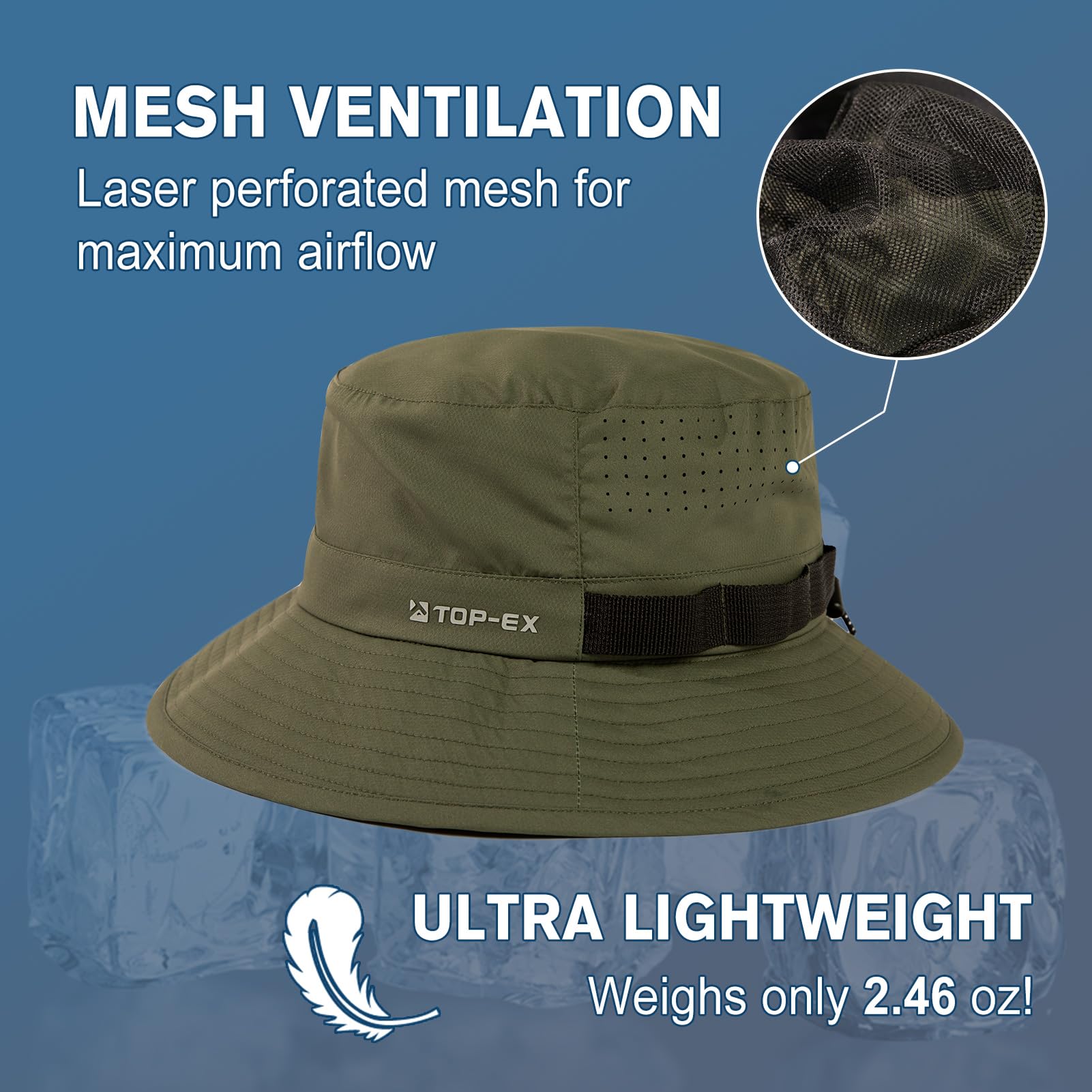 TOP-EX Sombrero de pescador refrescante para hombre, transpirable, protección UV, sombrero de sol para mujer, sombrero de verano al aire libre con ala ancha, sombrero de safari plegable