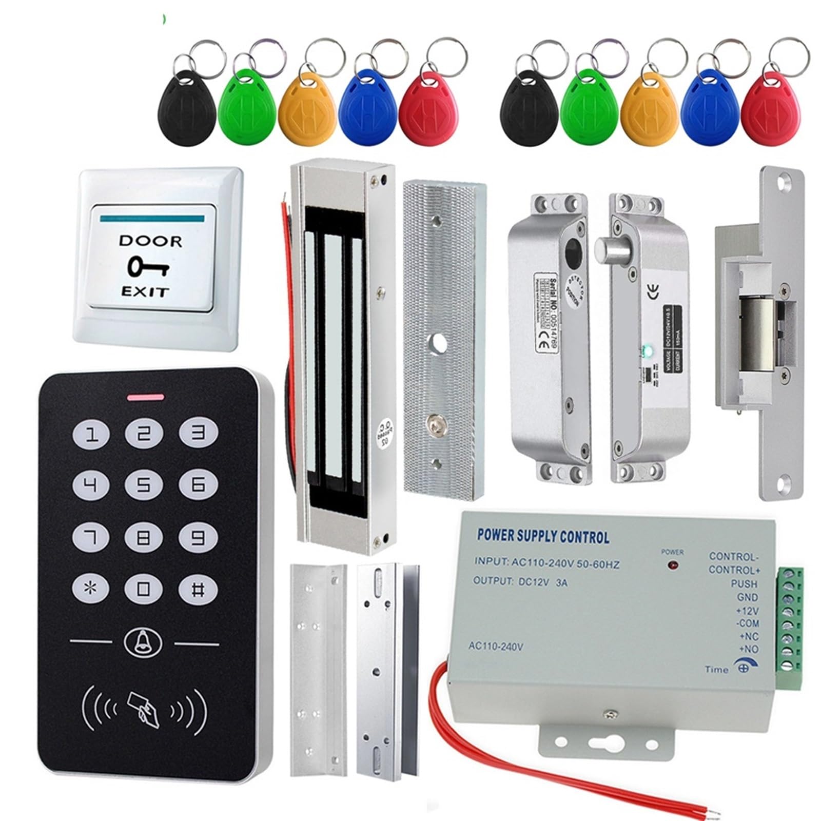 Kit de de Control de Acceso de Puerta, Teclado RFID, Fuente de alimentación eléctrica, Cerradura magnética de 180KG, cerraduras de Puerta for Seguridad del hogar(Kit2)