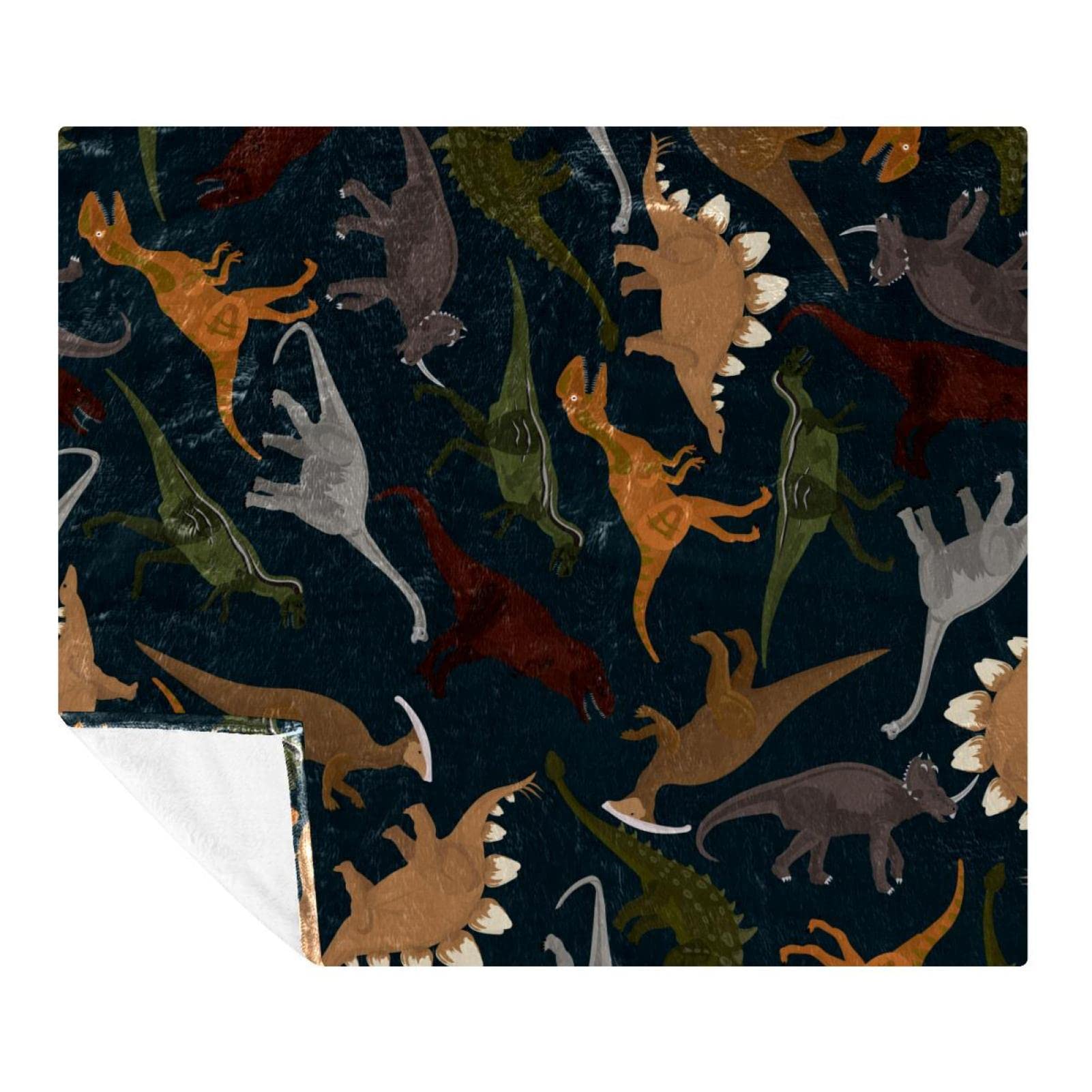 Couverture Polaire Dinosaure Brun Vert Moelleuse Dessin Animé Décorative