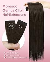 Vista 41 de Moresoo - Extensiones de cabello humano Remy lacio sin costuras con pinzas y trama, de poliuretano, cabeza completa, color castaño claro