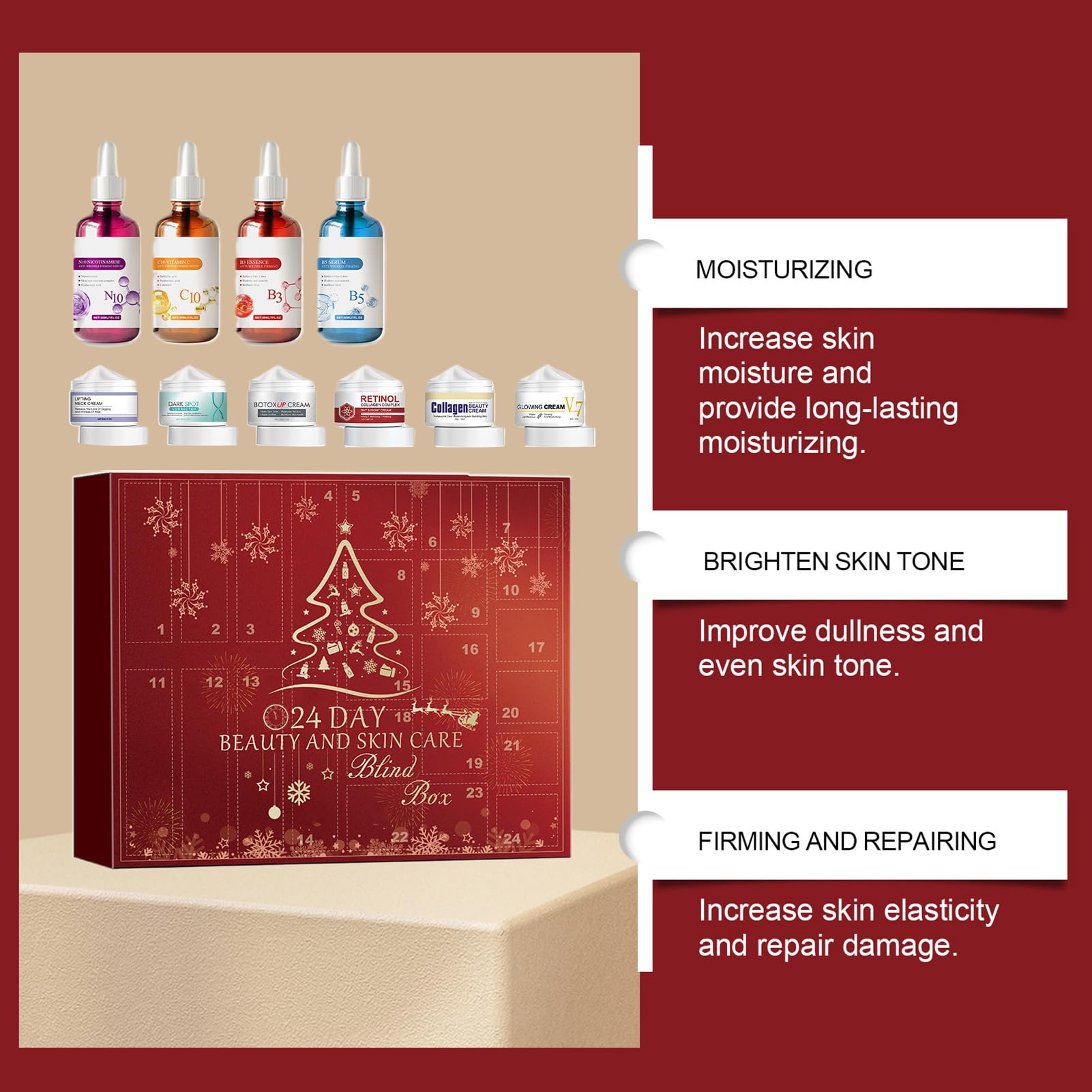 Christmas Beauty Adventskalender, Weihnachten 24 Tage Beauty Countdown | Kalender - Weihnachten Make-up Kit Hautpflege Box Weihnachten Countdown Kalender für Frauen