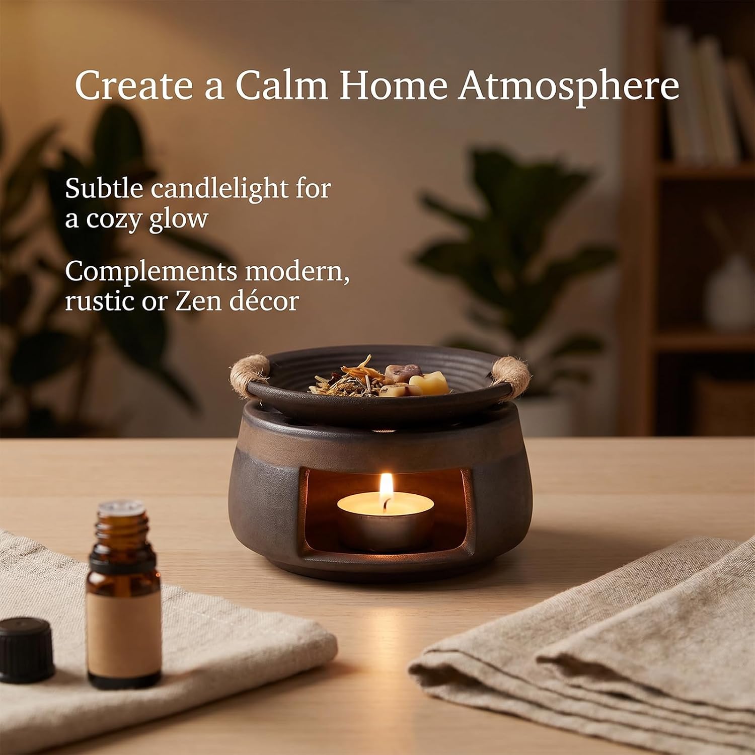 MDEOOSKY Zen Ceramic Aromatherapy Burner for Essential Oils, Wax Melts and Herbs with Tealight Candle Holder, Mini Zen Incense Burner for Home Decor, Meditation, Yoga, Bedroom