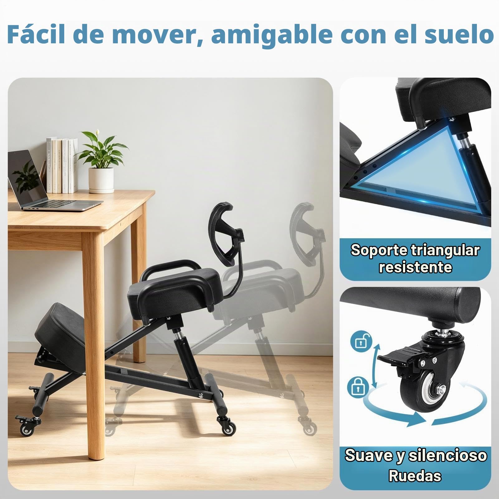 Genérico Silla ergonómica de Rodillas con Respaldo, Taburete Ajustable | para el hogar y la Oficina con Asiento Inclinado para una Mejor Postura, Cojines Gruesos y cómodos