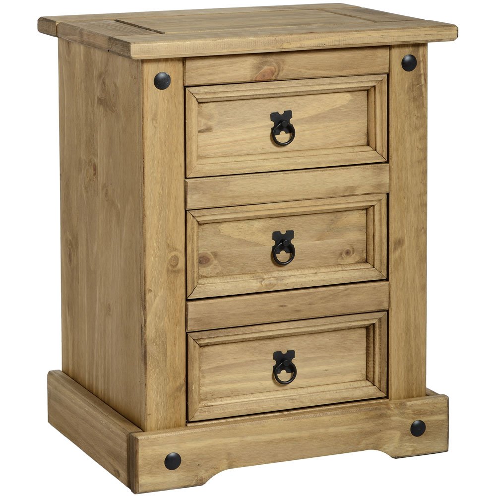 Corona 3 Drawer Bedside Chest in Distressed Waxed Pine