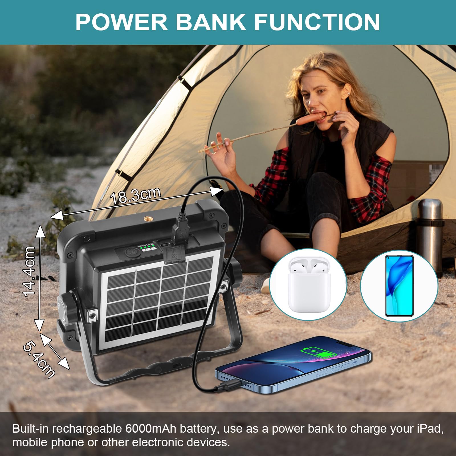 Projecteur solaire extérieur portable, LED 5000W - Test et Avis