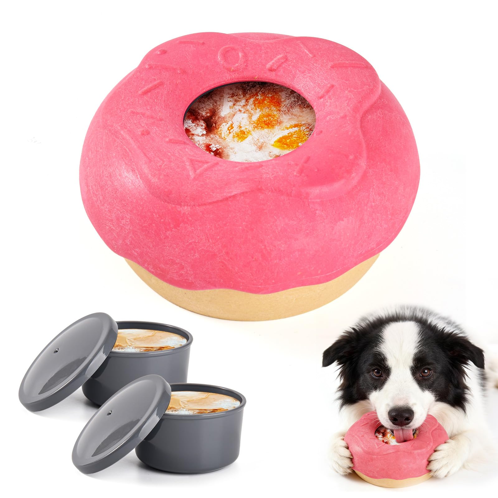 LIFLIX Frozen Dog Enrichment Toy for Aggressive Chewers, Indestructible Dog Treat Toy to Keep Them Busy, Interactive Dog Toys for Large Dogs, Dog Freezer Toy, Doughnut-Shaped,Pink