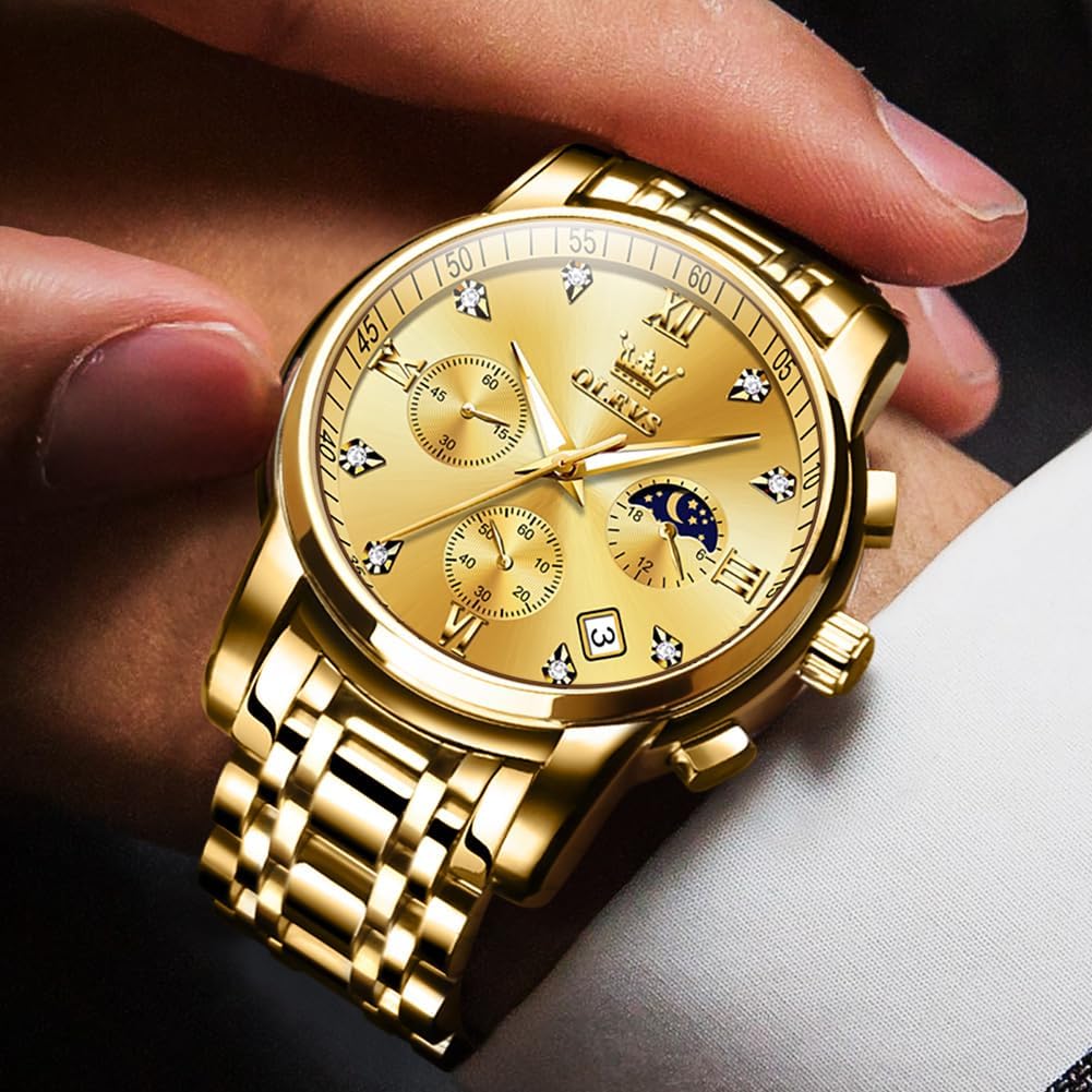 OLEVS Watch for Men Diamond Business Dress Analog Quartz Stainless Steel Waterproof Luminous Date Two Tone Luxury Casual Wrist Watch Blue - Image 2