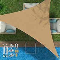 Vista 38 de Toldo triangular de bloqueo UV, toldo impermeable para jardín al aire libre para patio con kit de herrajes de acero inoxidable 304, gris, 6.5 x 6.5