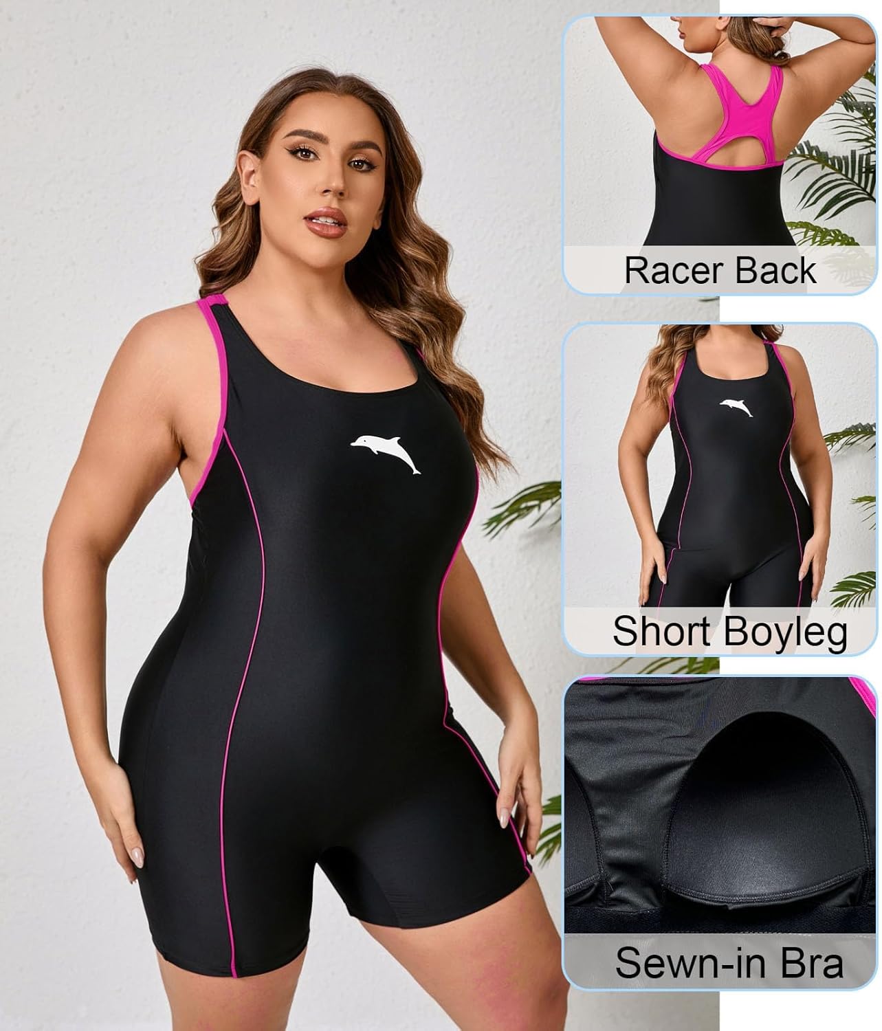 Halcurt Women's Plus Size Boyleg One Piece Swimsuit Racerback Athletic Full Coverage Bathing Suit - Image 5