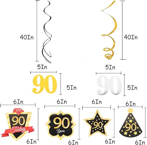 Miniatura 431 de LINGTEER Happy 65th Birthday Decorations Set - 12Pcs Black & Gold Swirls Streamer,Happy Birthday Bunting Banner,Cheers to 65 Years Old Bday Party