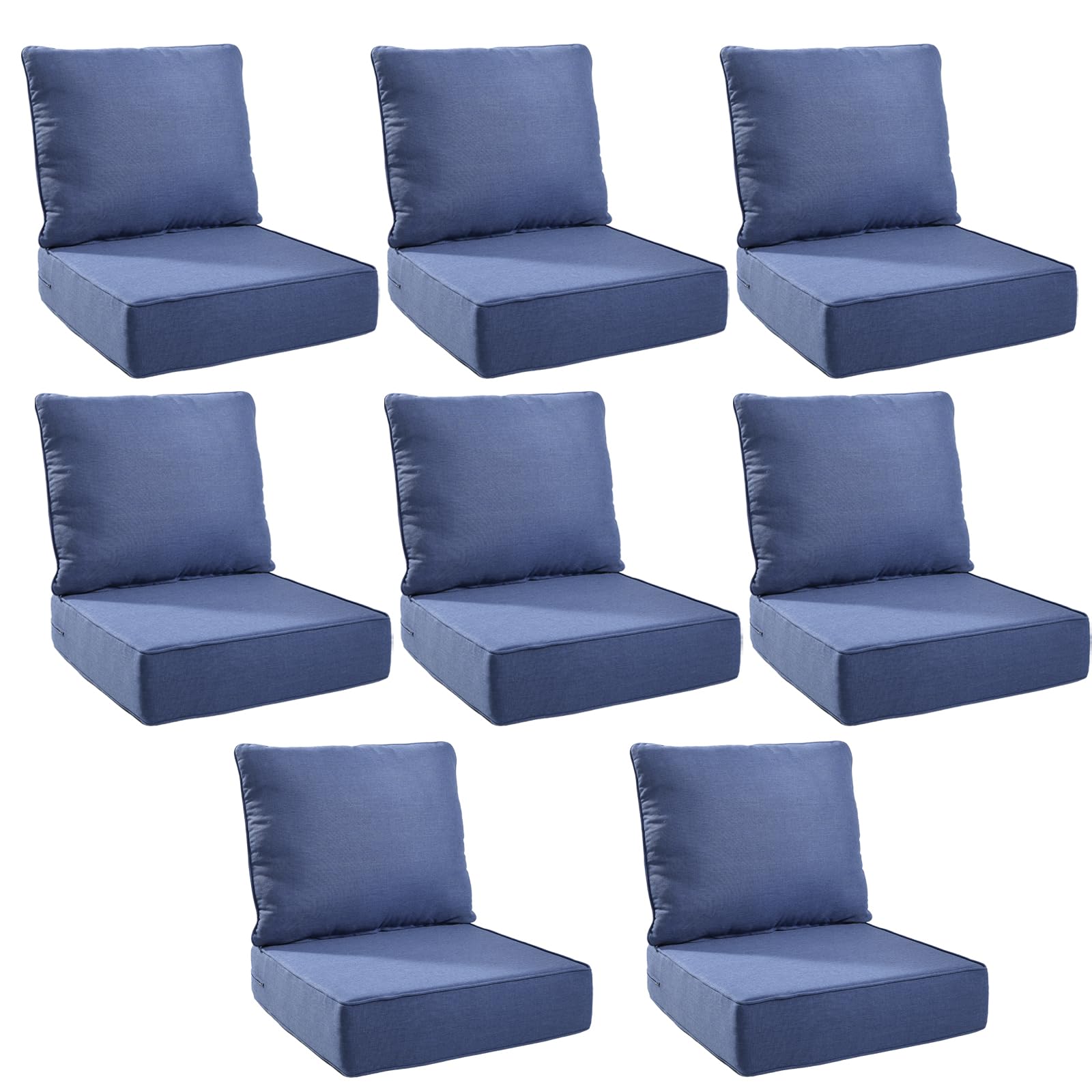 Outdoor Cushion Set for Patio Furniture, UV Resistant, Water Resistant - 6 Inch Thick Foam Garden Cushions– 24x24 Inch Patio Seat Covers for Chair/Sofa/Couch | Blue | 8-Pack |