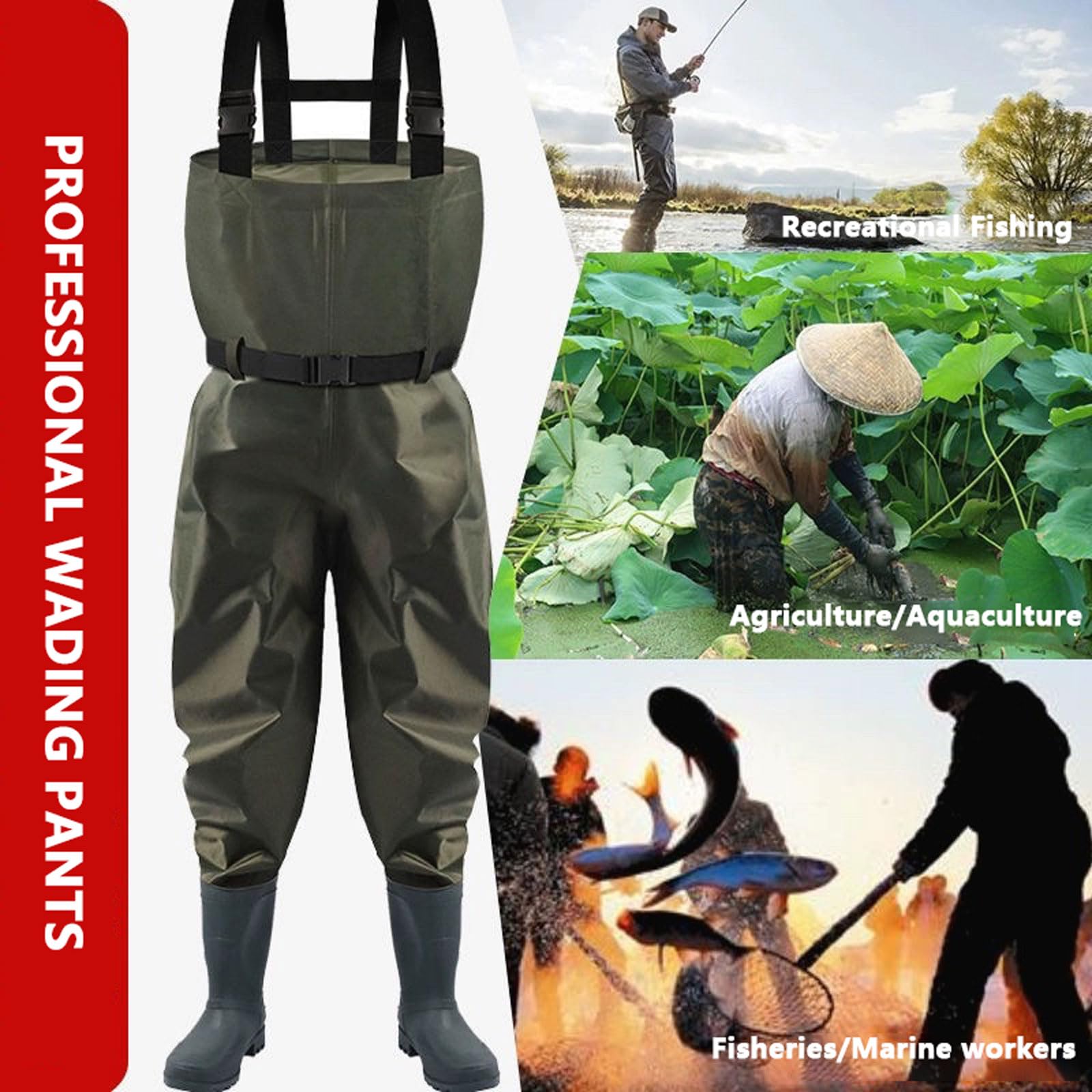 Atmungsaktive Angel-Wathose Herren,wasserdichte Wathose,mit Stiefeln,Crosswater-Wathose mit Gürtel,inklusive einfachem Reparaturset für Angeln,Landwirtschaft,Gartenarbeit,Größe EU 39-44
