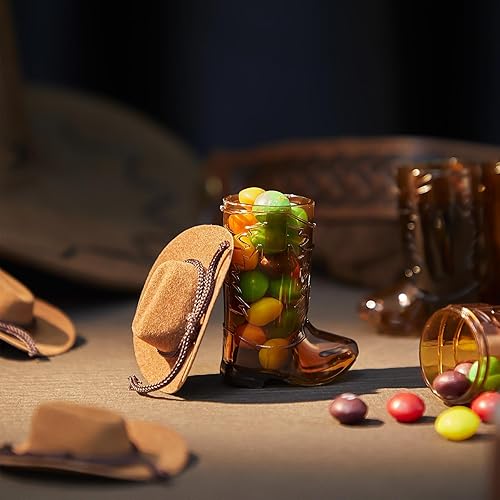 Miniatura 4 de Hercicy 20 piezas de mini sombreros de vaquero de vaquera para decoración de fiesta occidental, bota pequeña y sombrero para botellas