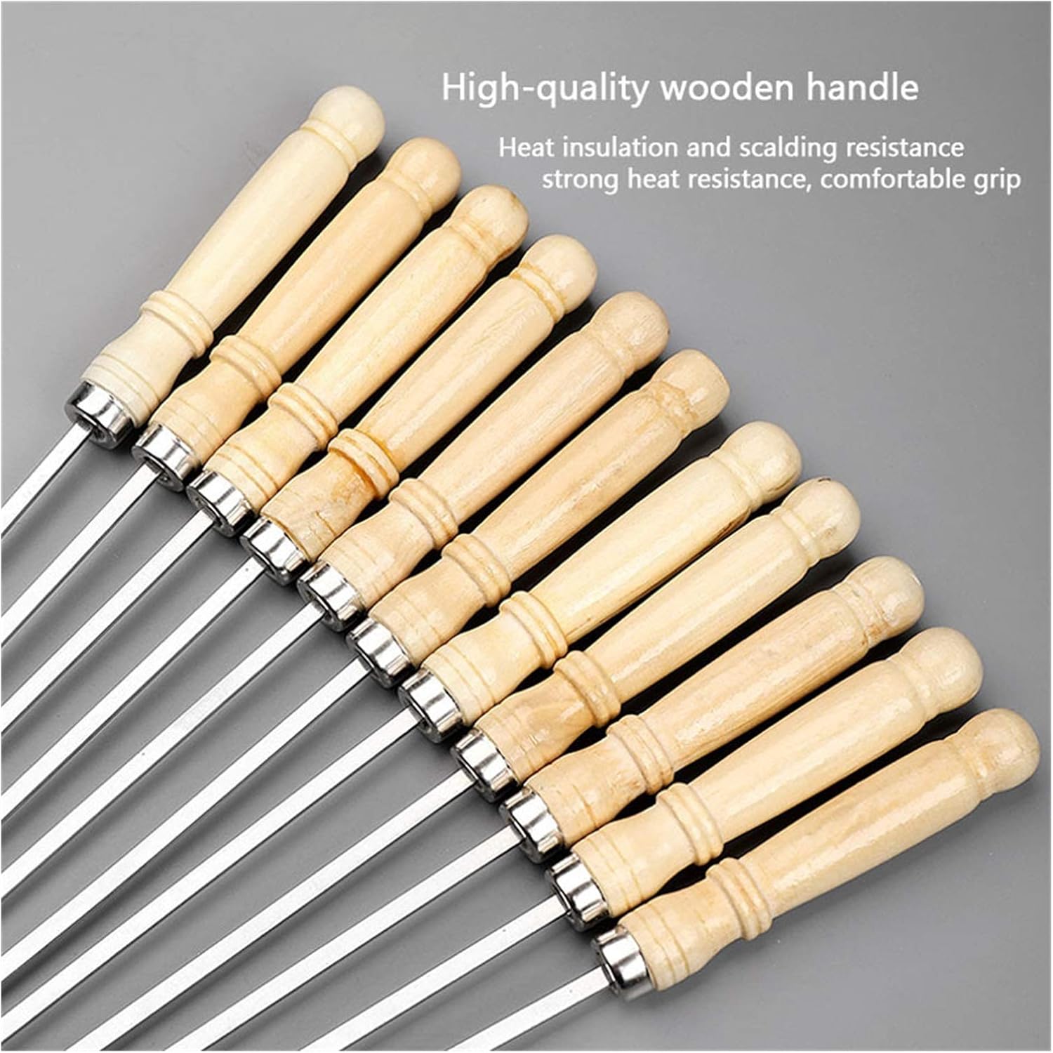 Skewers 10PCS Skewers Widened Thickened Wooden Handle Stainless Steel Barbecue Fork Barbecue Accessories (Color : 1)