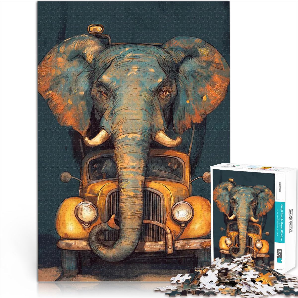 Elephant Retro Car Art1000 Piece Adult Puzzles Brain intelligence challenge addictive toys Artists Collection, Fine Art 52x38cm