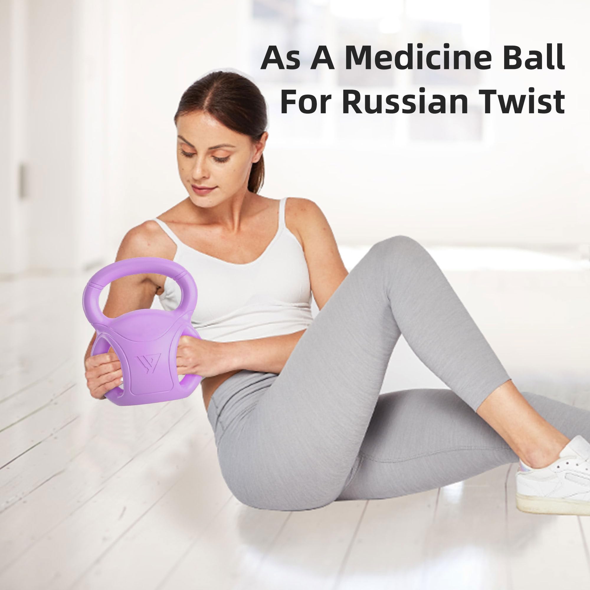 5 lb Kettlebell Weight with Three-handles for Weightlifting, Conditioning and Core Training for Women Men Home Gym [Purple]