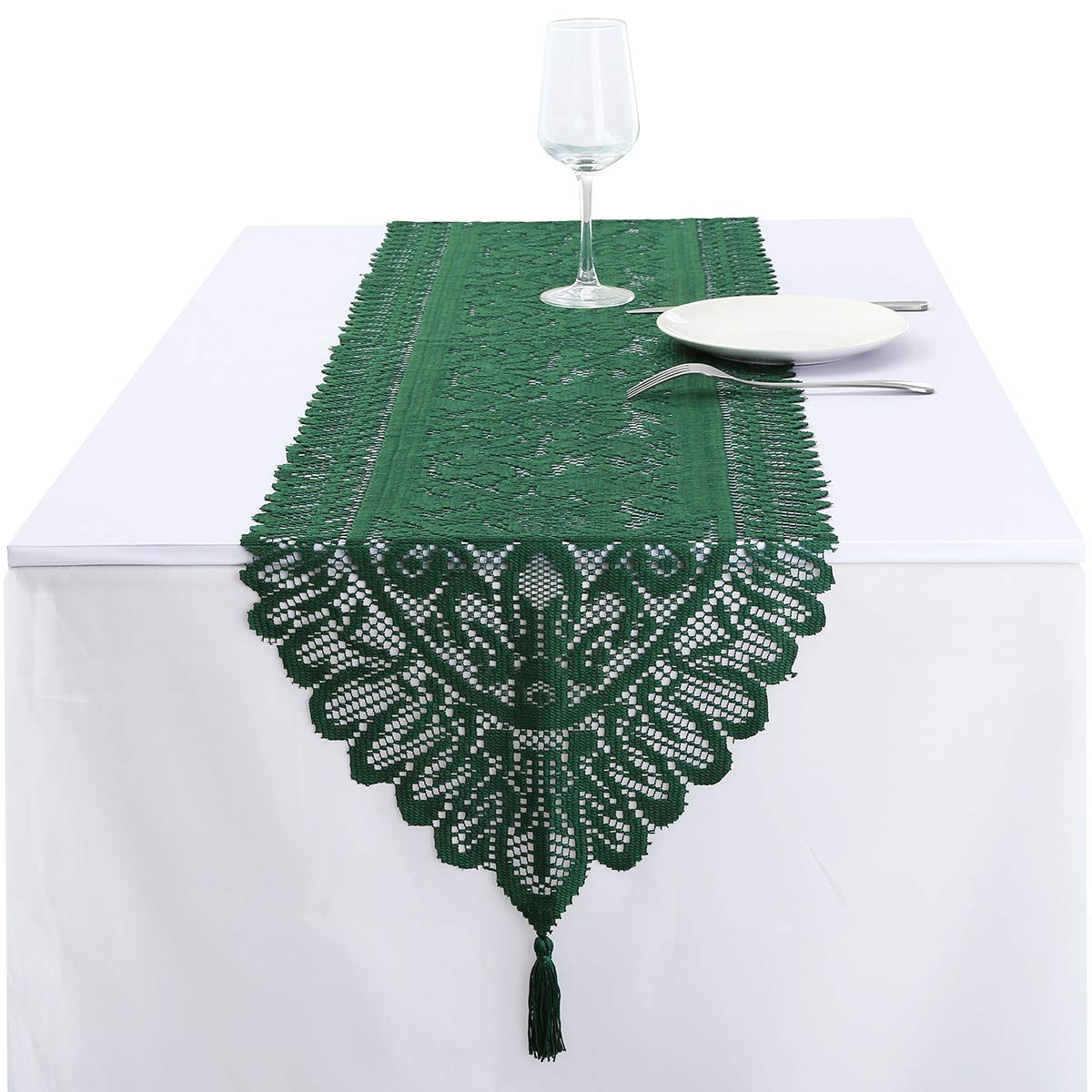 Rockcloud Camino de Mesa de Encaje para decoración de Banquetes de Boda, decoración de Mesa de Fiesta de Navidad, Verde, 13 x 59 Pulgadas
