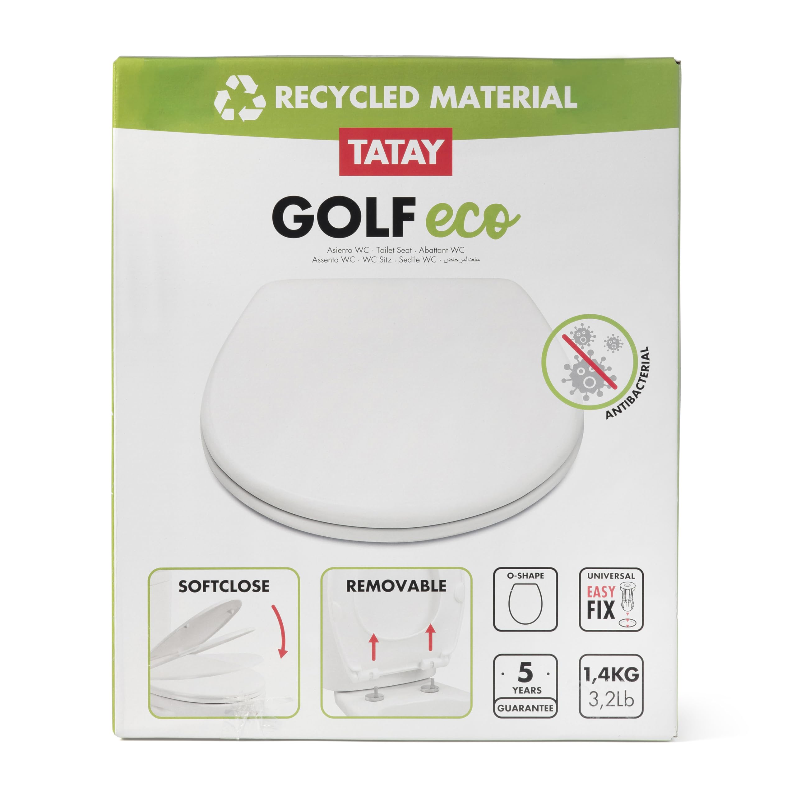 TATAY Tavoletta WC Universale con Chiusura Ammortizzata 37x44,5 cm Bianco Modello Golf
