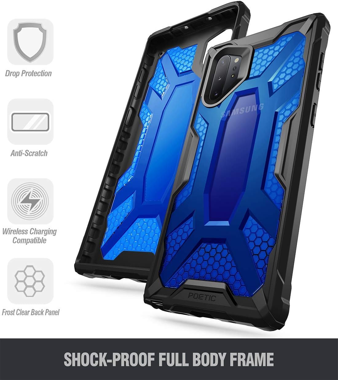 Galaxy Note 10 Plus Case, Poetic Premium Hybrid Protective Clear Bumper Cover, Rugged Lightweight, Military Grade Drop Tested, Affinity, for Samsung Galaxy Note 10+ Plus 5G, Cobalt Blue