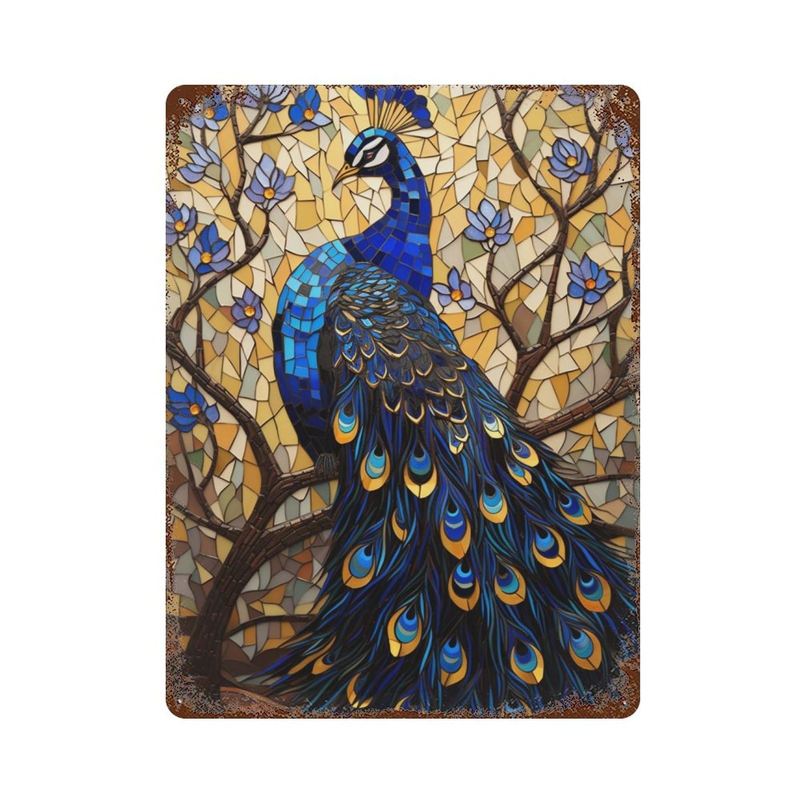 Garage Style Stained Glass Peacock Artwork Distressed Metal Wall Sign 15.7"x11.8", Retro Wall Decor for Bar And Workshop
