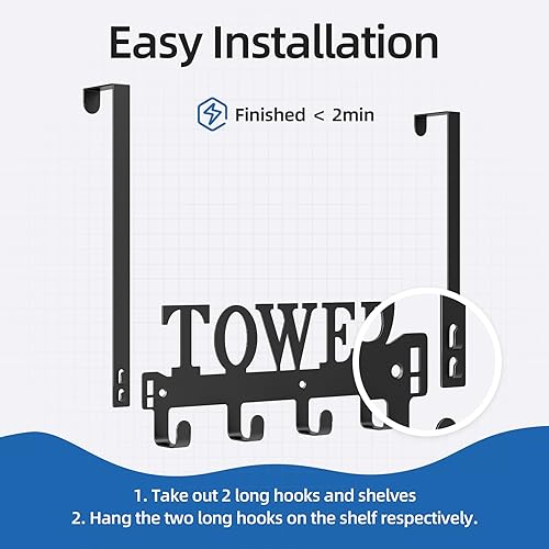 Miniatura 2 de Ganchos para colgar sobre la puerta, toallero para colocar sobre la puerta, ganchos de metal resistente negro para colgar sobre la puerta, perchero