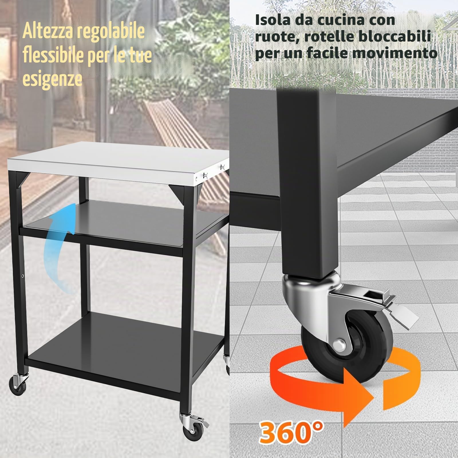 GFTIME Carrello con tavolo per forno a pizza per Ninja Woodfire, Blackstone Griddle, Weber Q, grande carrello multiuso per isola da cucina, supporto per griglia da esterno, carrello con tavolo per