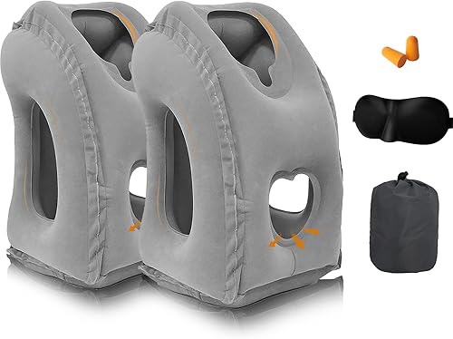 Miniatura 1 de DAWNTREES Paquete de 2 almohadas inflables para viajes en avión, almohada cervical inflable para dormir, apoyo cómodo para la cabeza, cuello y