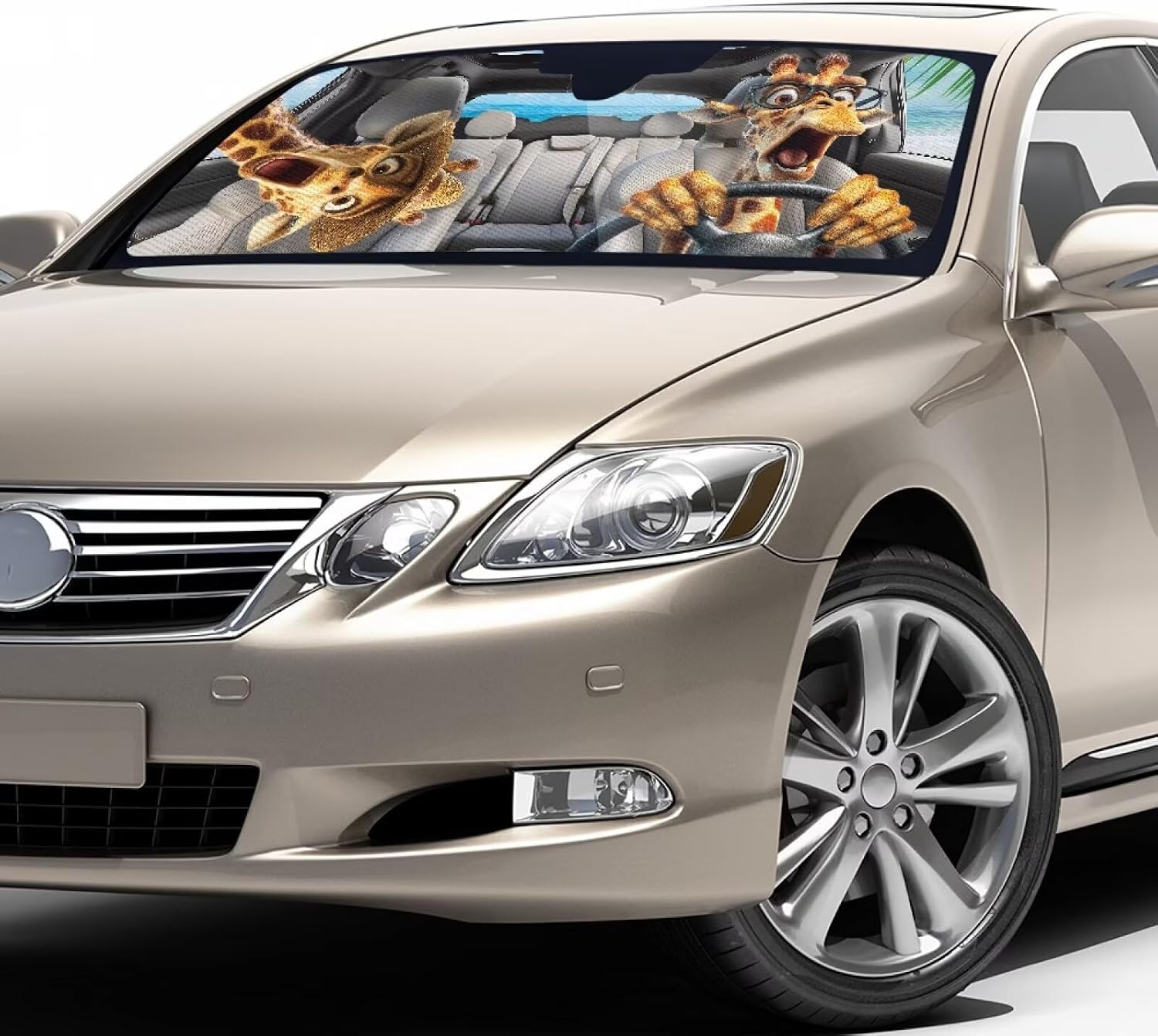 Funny Giraffe Driver Windshield Sun Shade Foldable Car Front Window Covers for Car Accessories Sun Heat UV Rays Visor Protector Protection for Universal SUV Truck Stays Cool in Summer image 3
