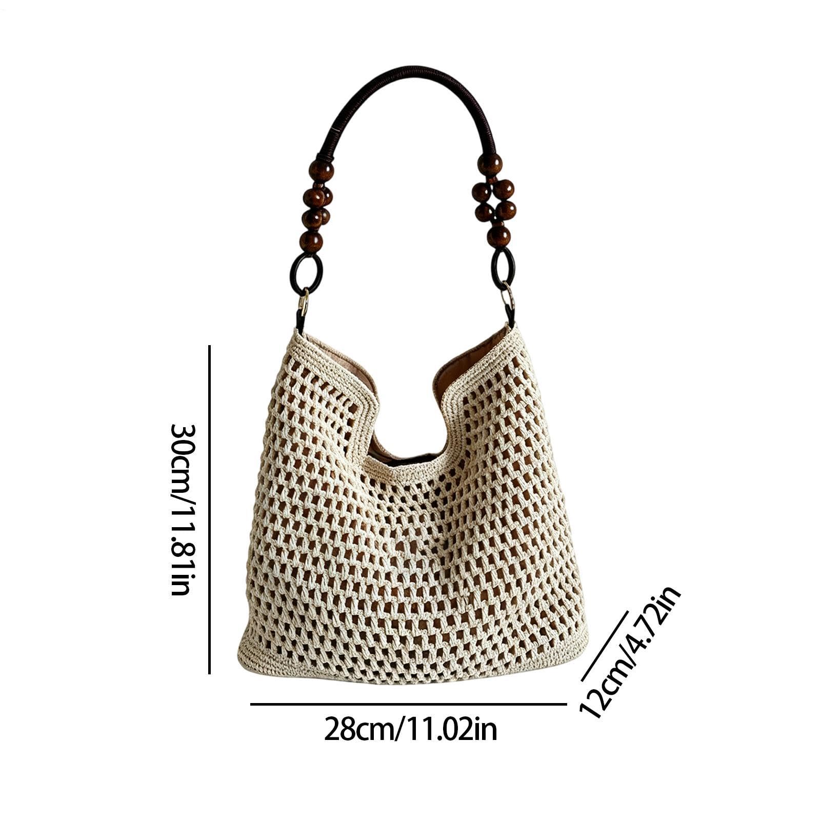 Bolsa de playa de ganchillo, estilo bohemio, grande, ligera
