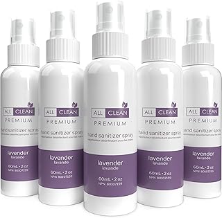 All Clean Natural Mini Hand Sanitizer Spray [5 Pack Lavender] Premium Hand Sanitizers Mini, Travel Size Products, Safe for Kids Hand Sanitizer 2+, Spray Hand Sanitizer 70% - Made in Calgary, Canada