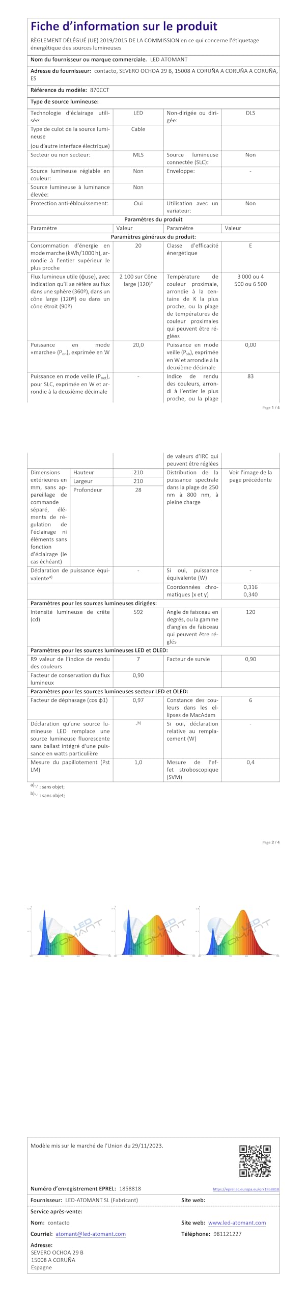 LED ATOMANT 10x Plafon LED Cuadrado Superficie 210x210mm 20W CCT 3000-6500K | Con Selector de color CCT, 1800 Lumenes, Driver incluido