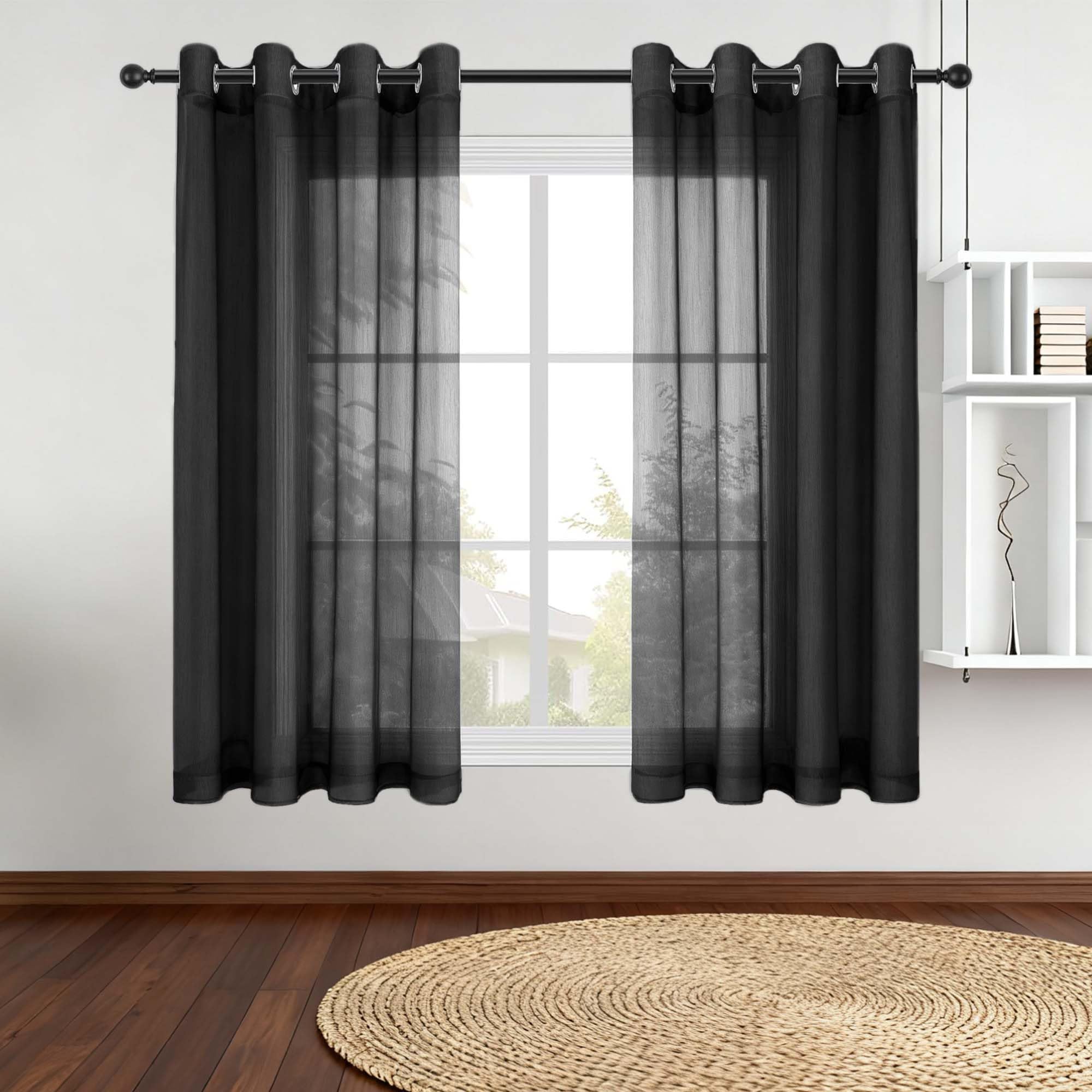 Voilage noir 150x170 cm à oeillets pour fenêtre
