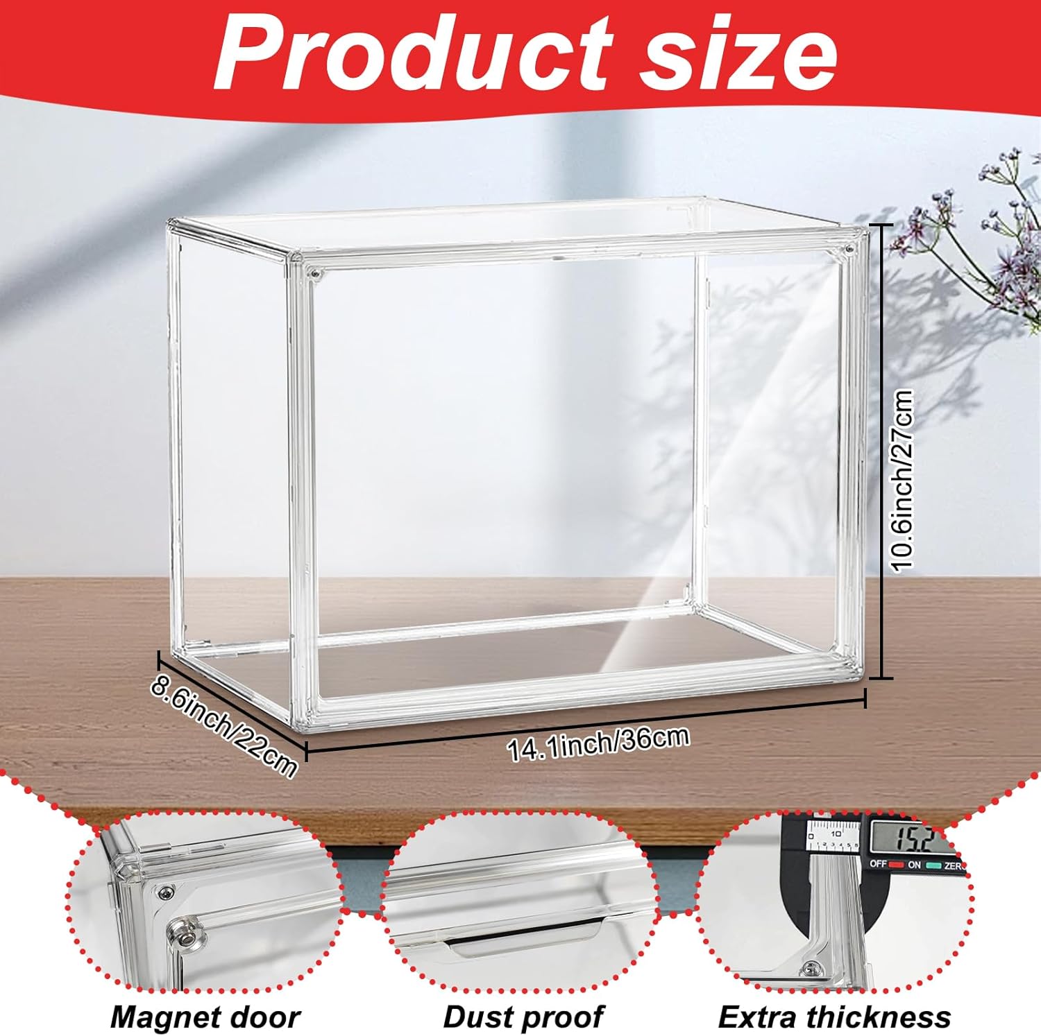 Clear Boxing Glove Display Case - Self-Assembly, UV-Protected With Black Base for Full Size Baseball and Boxing Gloves